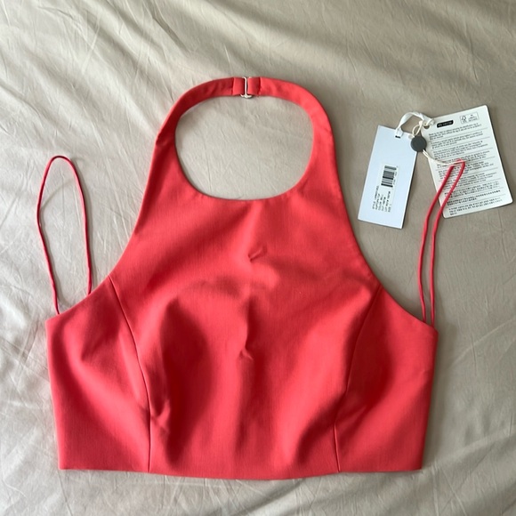NWT Elizabeth & James Stretch Halter Crop Top Open Back Coral Shirt Top Womens L - Picture 11 of 14